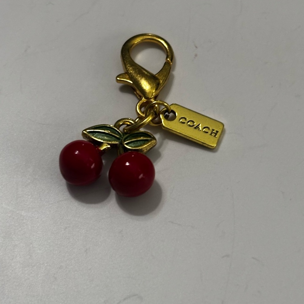 Coach Red Cherry Bag Charm Keychain With Gold Hardware - Picture 5 of 6